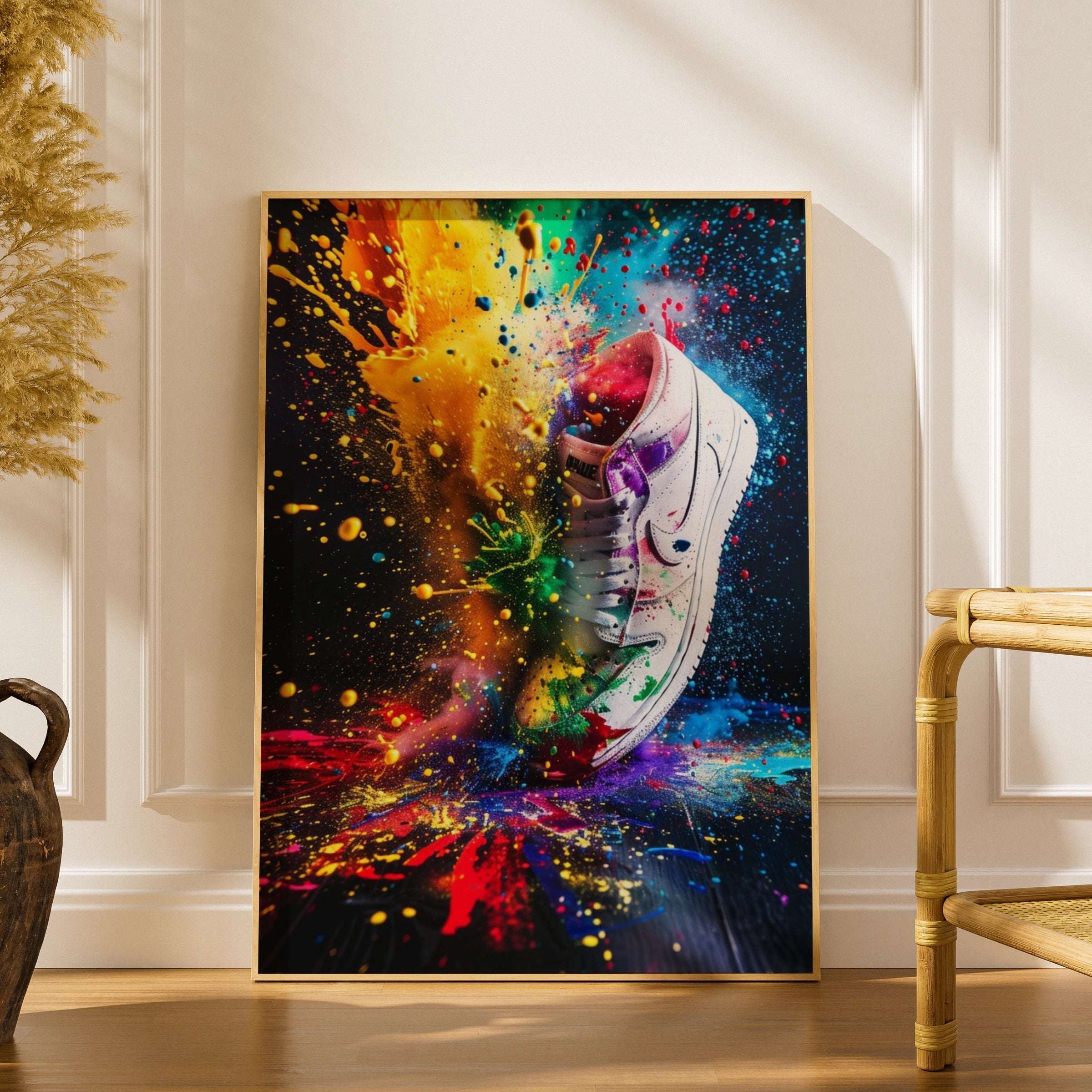 Sneaker Explosion Poster, Colourful Paint Splash Wall Art, Trainer Print, Streetwear Decor