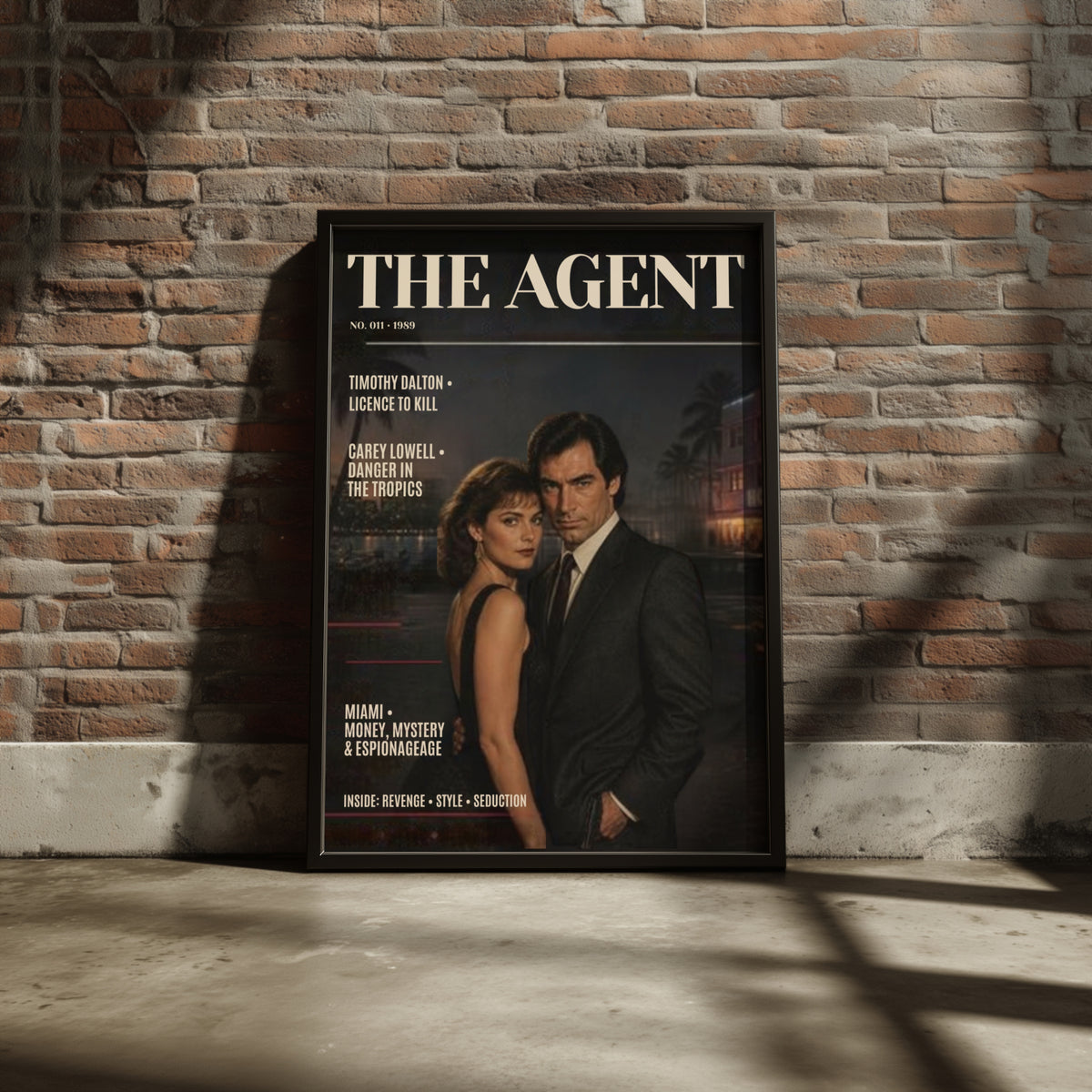 Spy Agent Magazine Cover (011)  Poster, Retro 1980s Espionage Wall Art, Dark Noir Couple Print