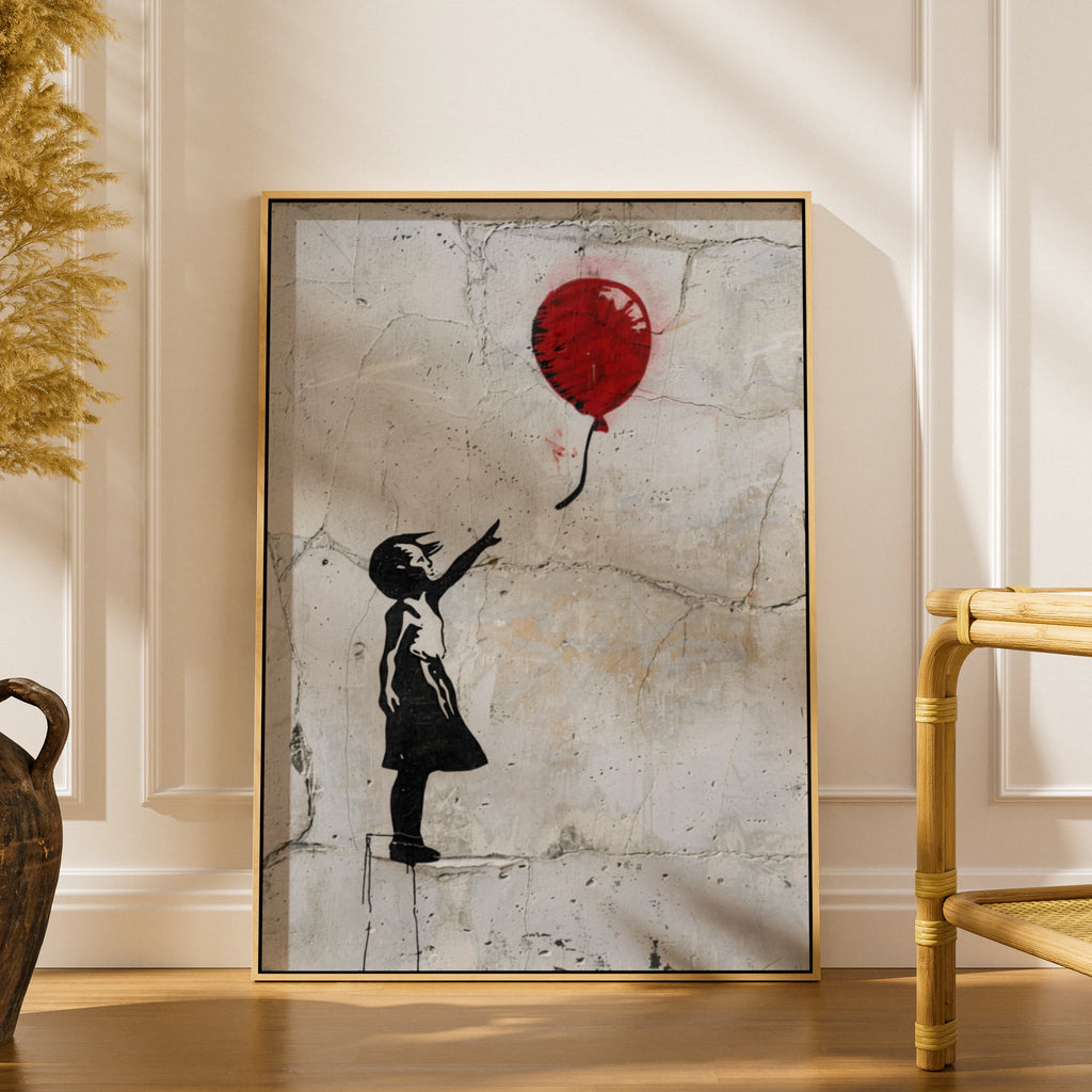 Banksy Style Graffiti Wall Art | Girl With Red Balloon Street Art Poster, Let Go 