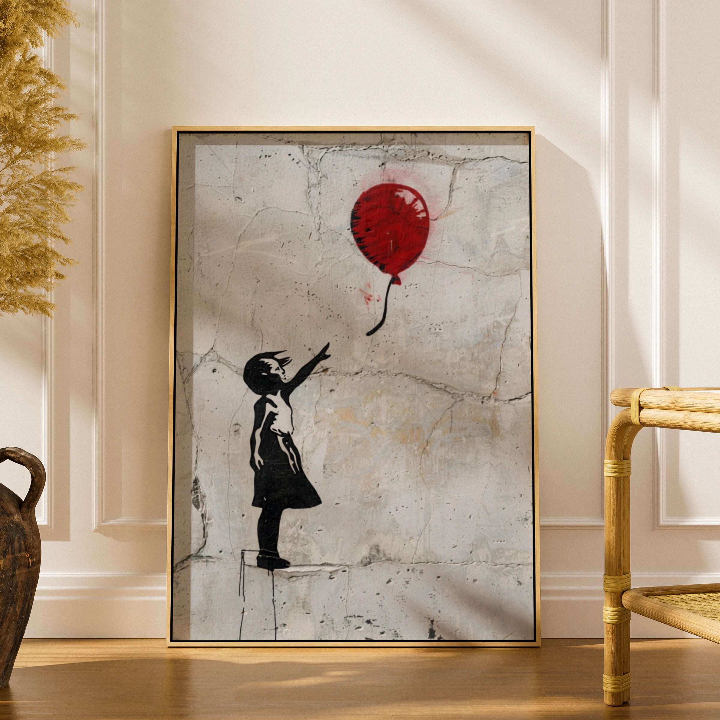 Banksy Style Graffiti Wall Art | Girl With Red Balloon Street Art Poster, Let Go 