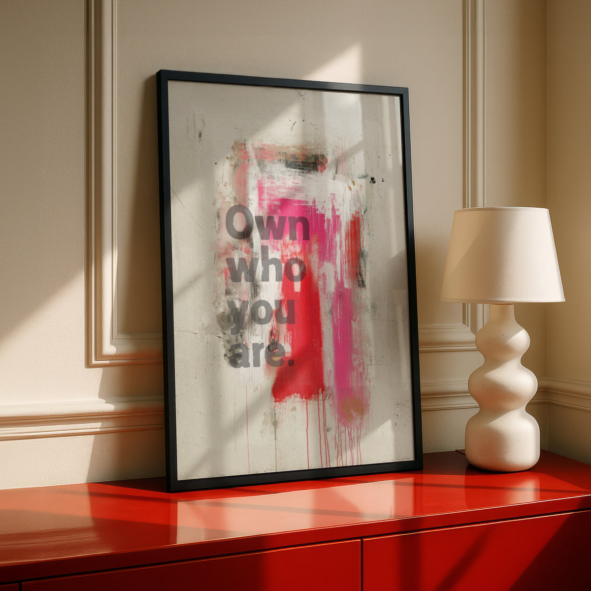 Own Who You Are Quote Print, Abstract Motivational Wall Art, Bold Typography Poster