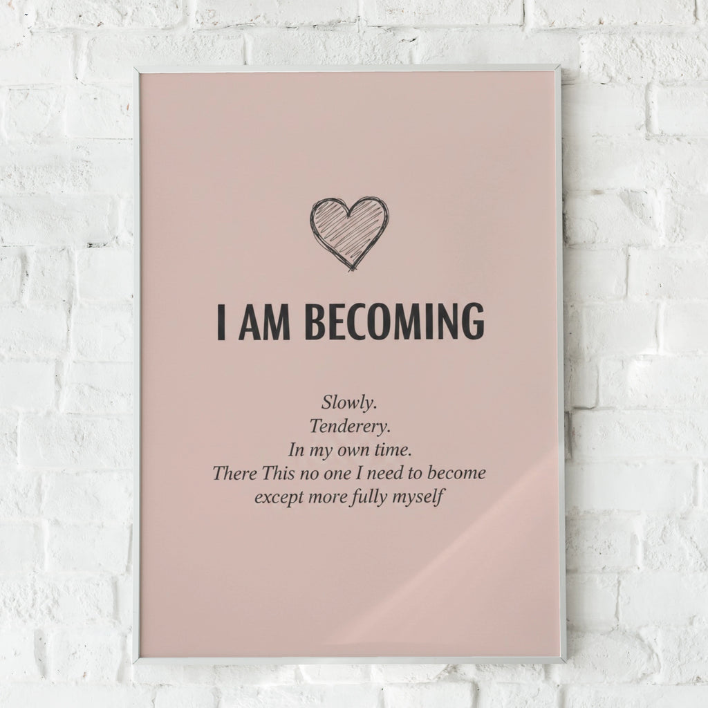 I Am Becoming Self Love Quote Poster, Blush Pink Motivational Wall Art Print