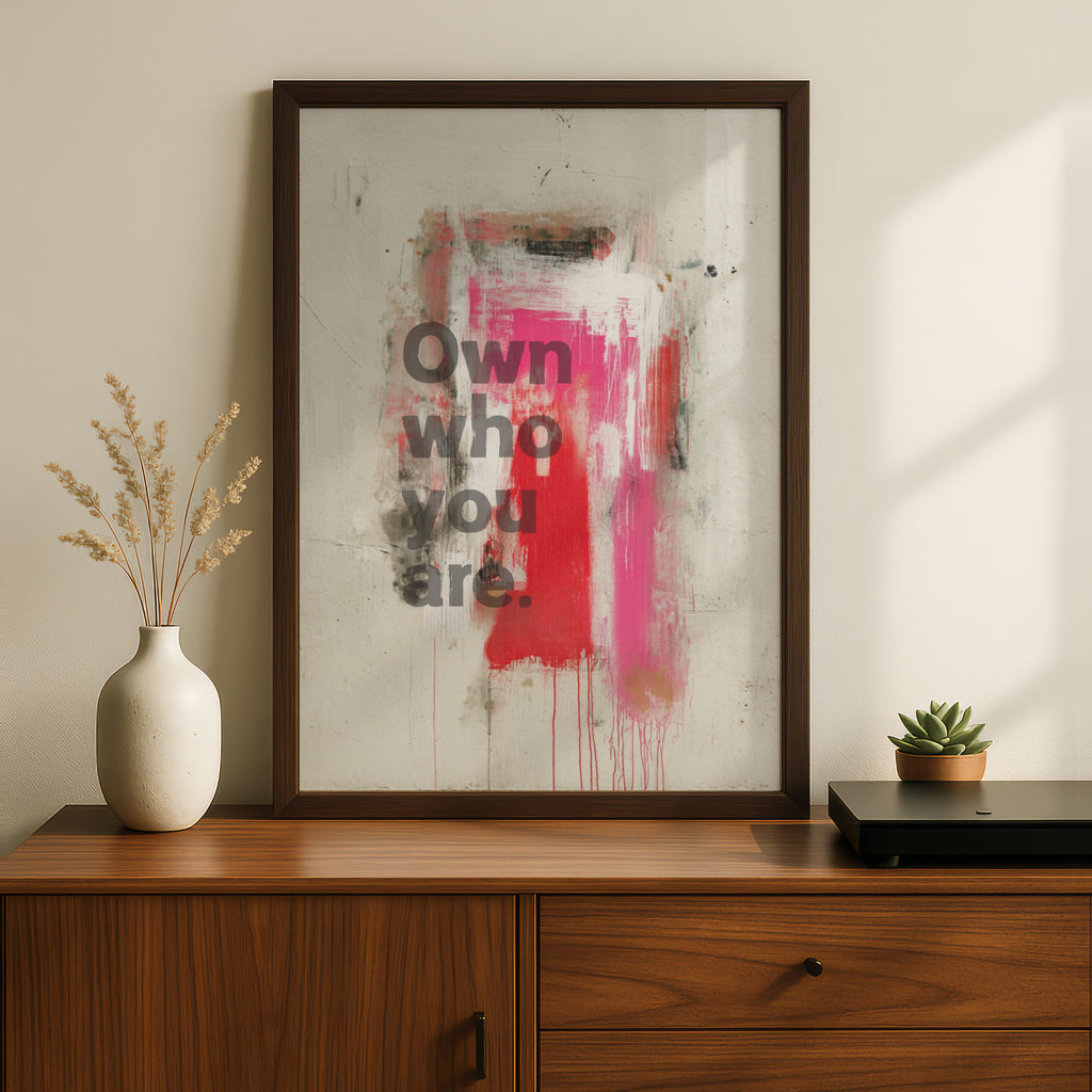 Own Who You Are Quote Print, Abstract Motivational Wall Art, Bold Typography Poster