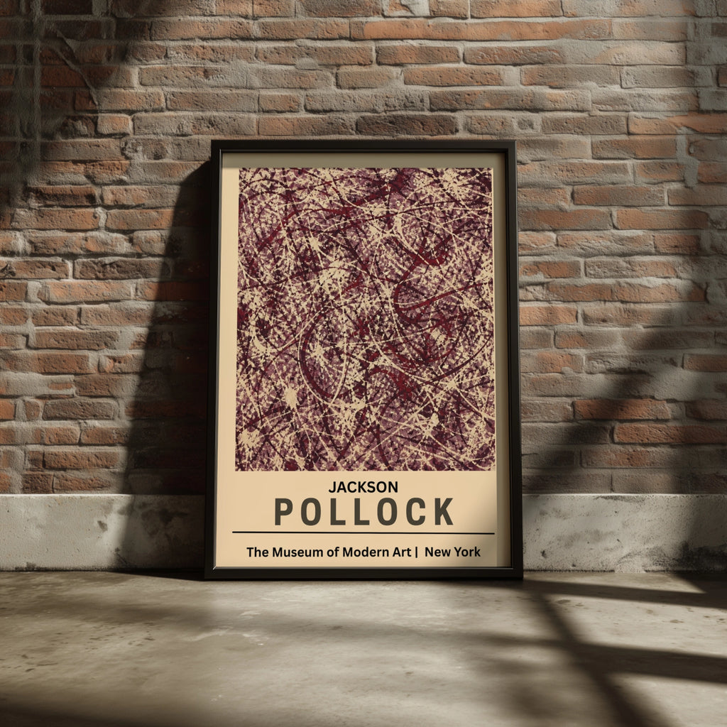 Jackson Pollock Abstract Expressionist Poster, MoMA Wall Art, Burgundy Cream Drip Print