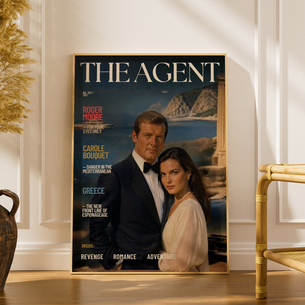 Secret Agent 007 Magazine Cover Art Print, Spy Retro Poster, 1980s Espionage Wall Art