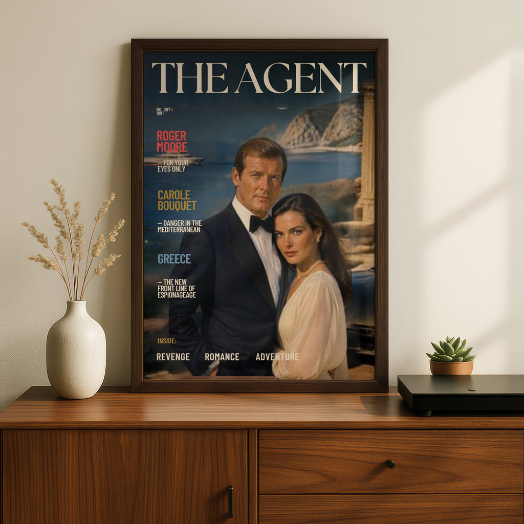 Secret Agent 007 Magazine Cover Art Print, Spy Retro Poster, 1980s Espionage Wall Art