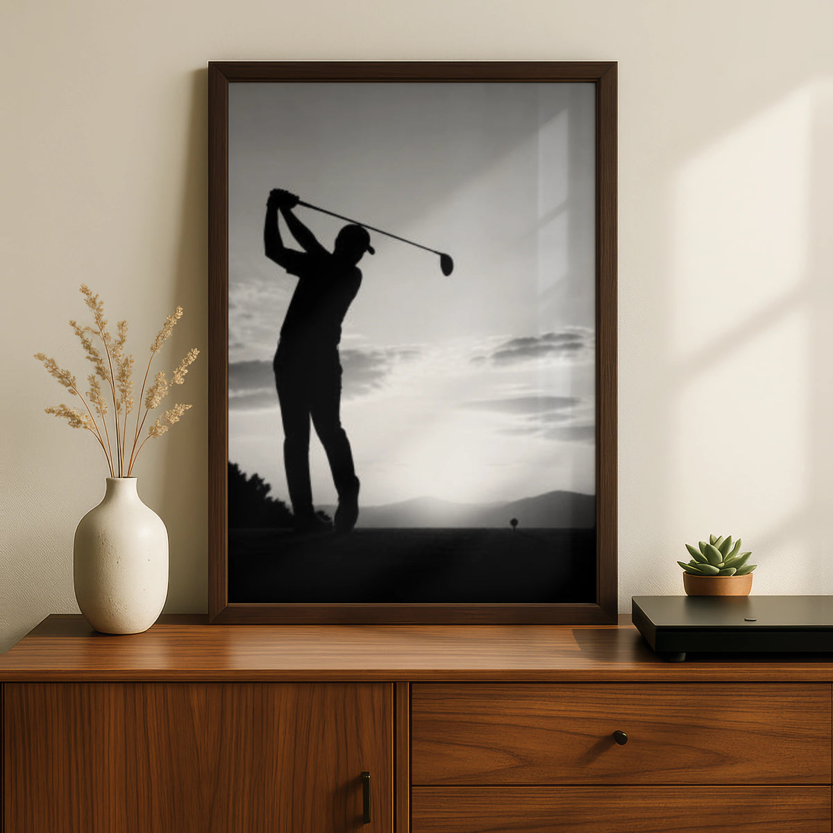 Golf Swing Silhouette Poster, Black and White Golf Wall Art, Golfer Print, Sports Decor