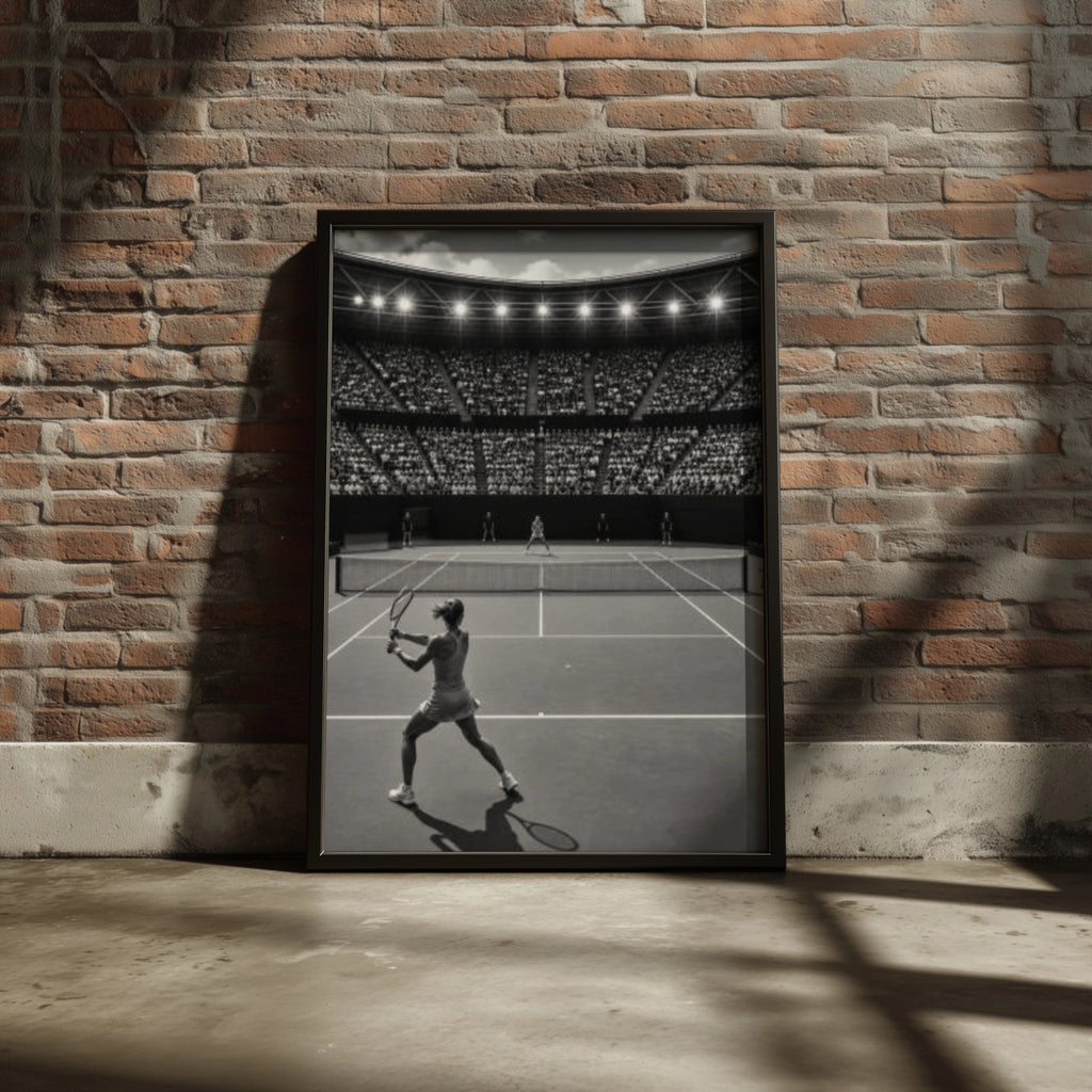 Tennis Women Poster, Black and White Sports Wall Art, Stadium Court Print, Gift for Her