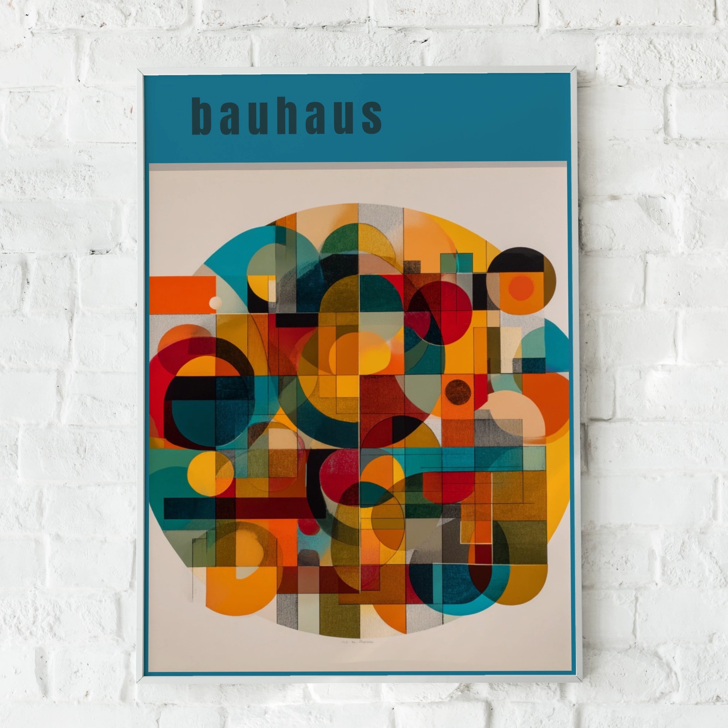 Bauhaus Geometric Art Poster, Teal Abstract Wall Art, Colourful Modernist Print for Living Room