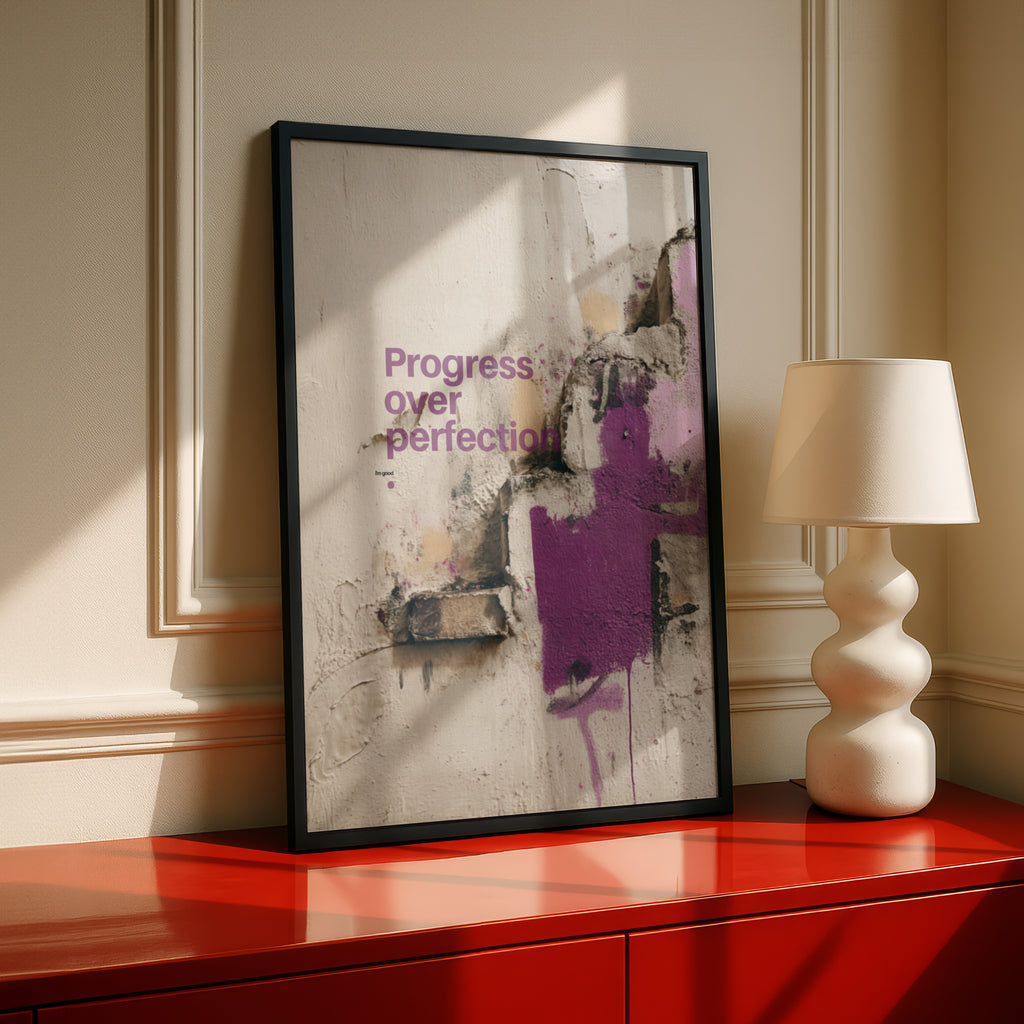 Progress Over Perfection Motivational Quote Poster, Urban Graffiti Wall Art Print