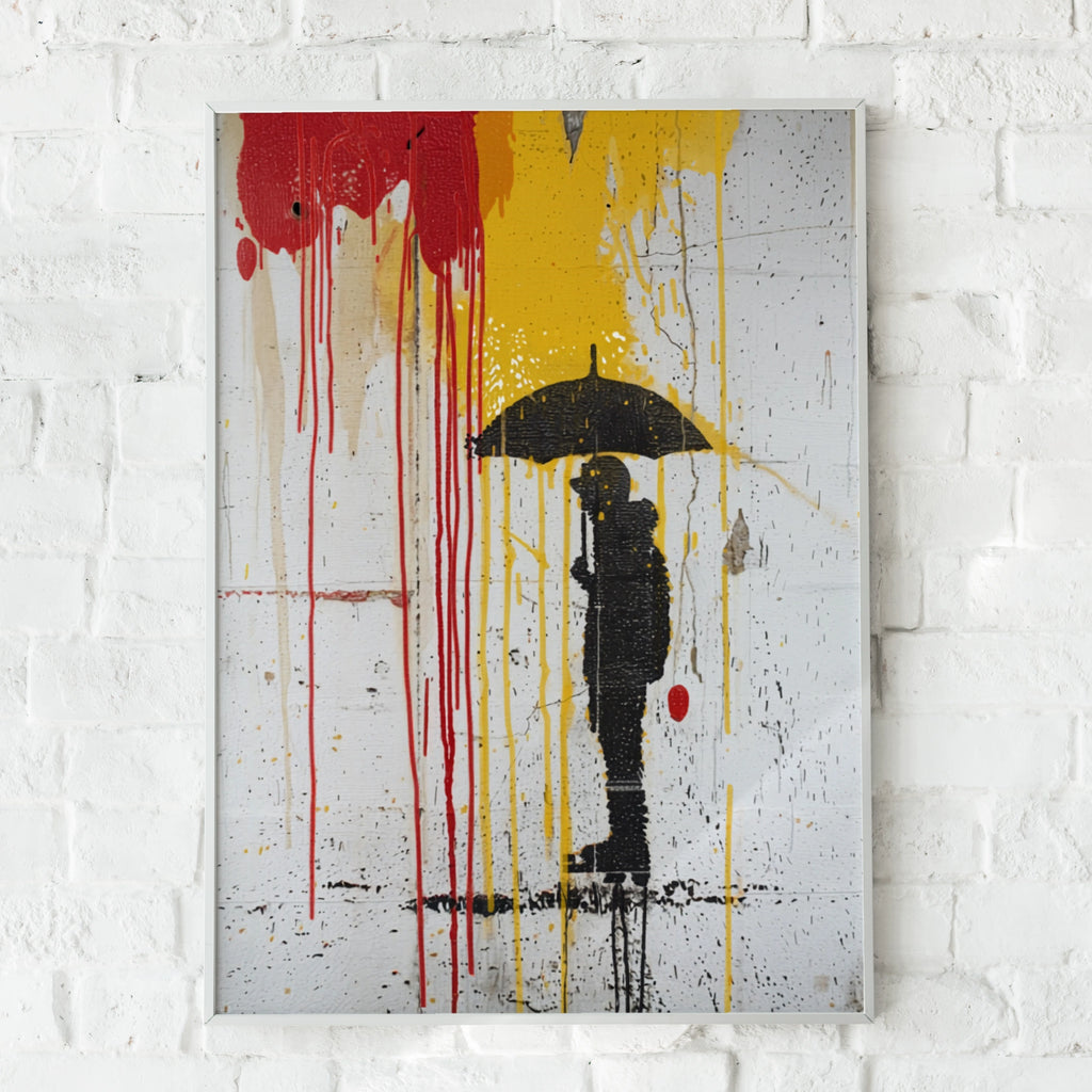 Banksy Style Urban Graffiti Wall Art | Stand Through It Umbrella Figure Street Art Poster