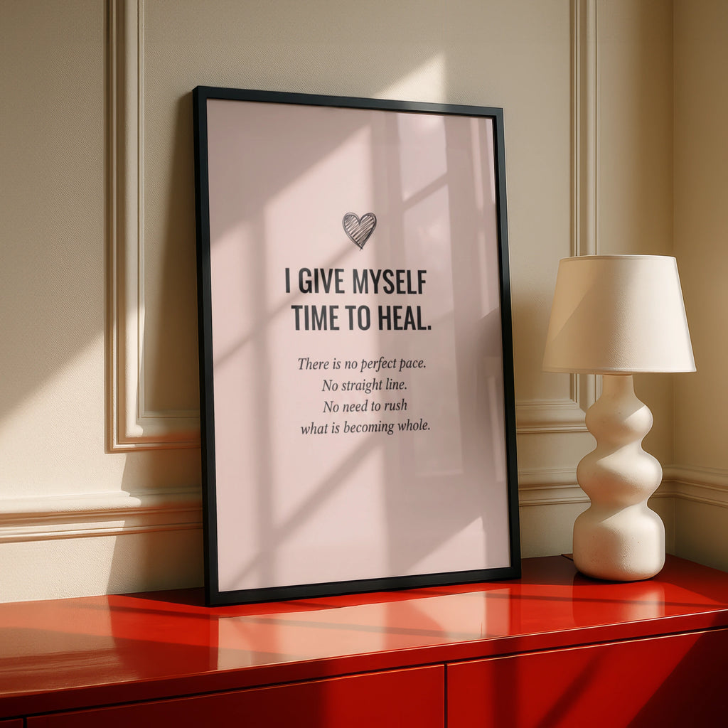 Self Healing Quote Poster, Blush Pink Mental Health Wall Art, Motivational Print for Bedroom