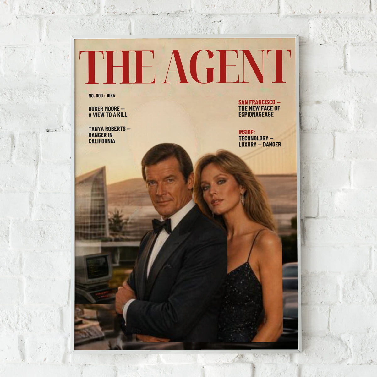 Spy Agent Magazine Cover Poster, 1980s Espionage Art Print, Retro Spy Film Wall Art