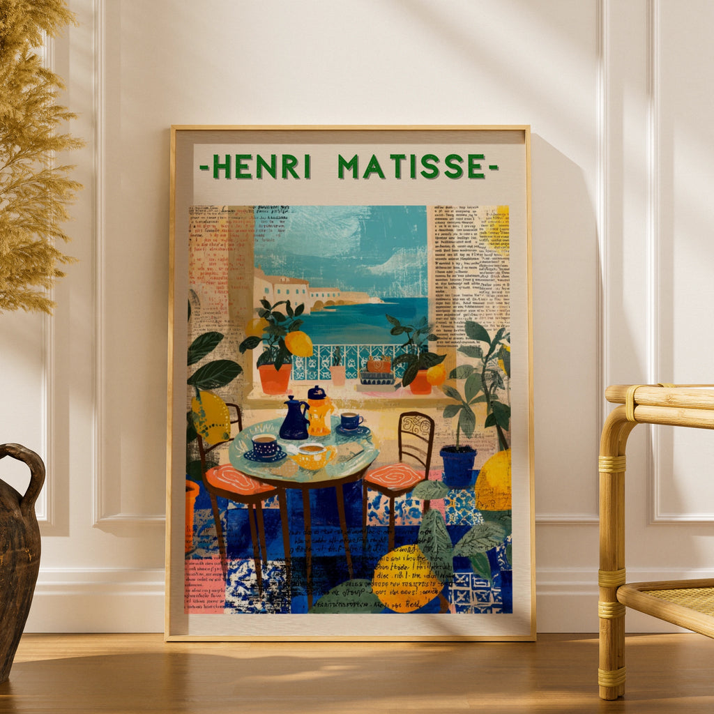 Matisse Style Coffee Shop Poster, Mediterranean Cafe Wall Art, Colourful Kitchen Print