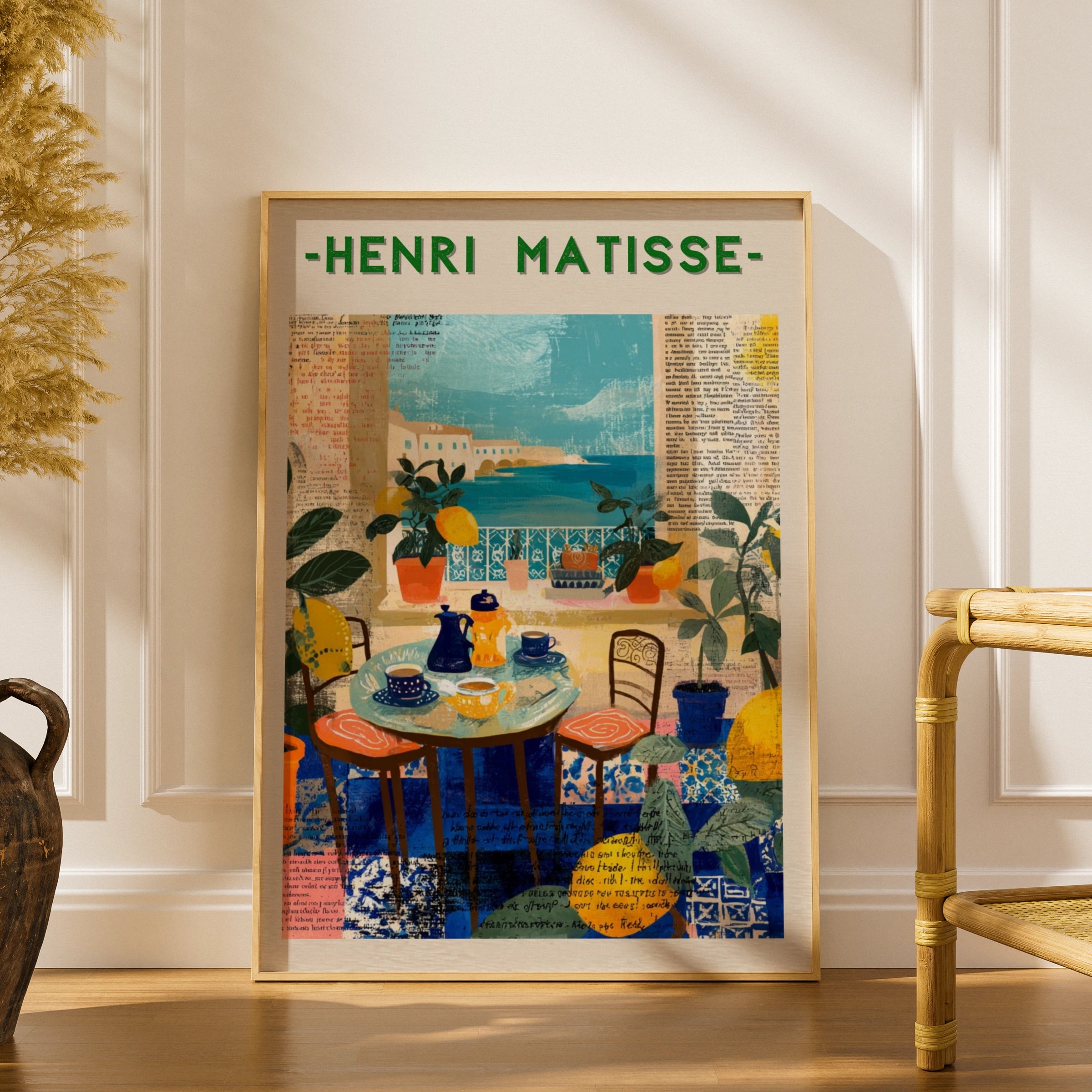 Matisse Style Coffee Shop Poster, Mediterranean Cafe Wall Art, Colourful Kitchen Print