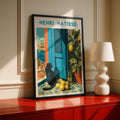 Black Cat Matisse Style Poster, Mediterranean Wall Art, Lemon Print, Colourful