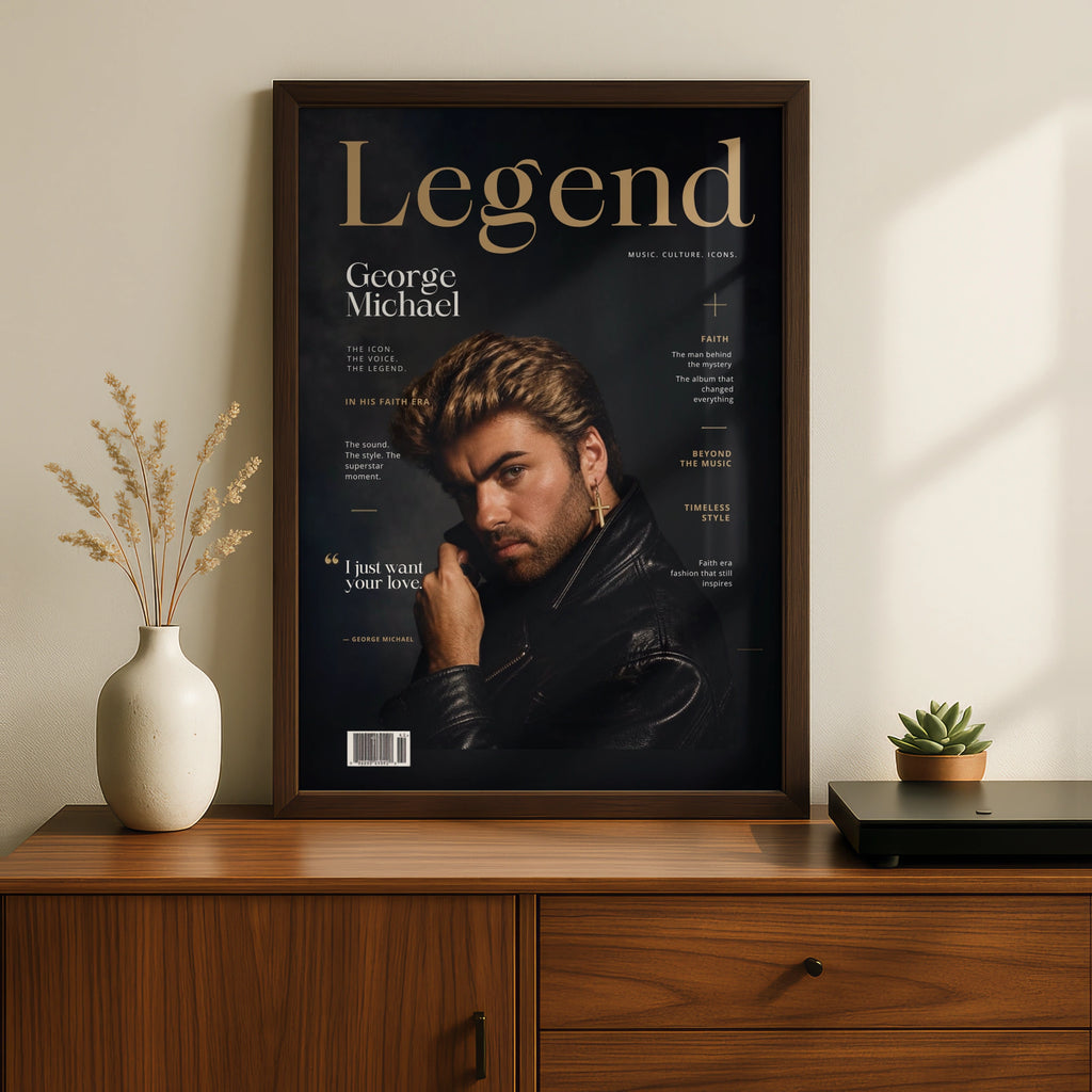 George Michael Legend Magazine Cover Poster, Music Icon Wall Art Print, Faith Era
