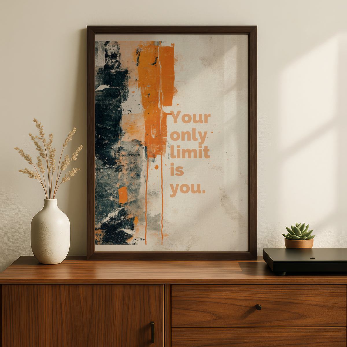 Your Only Limit Is You Motivational Poster, Abstract Orange Quote Wall Art Print