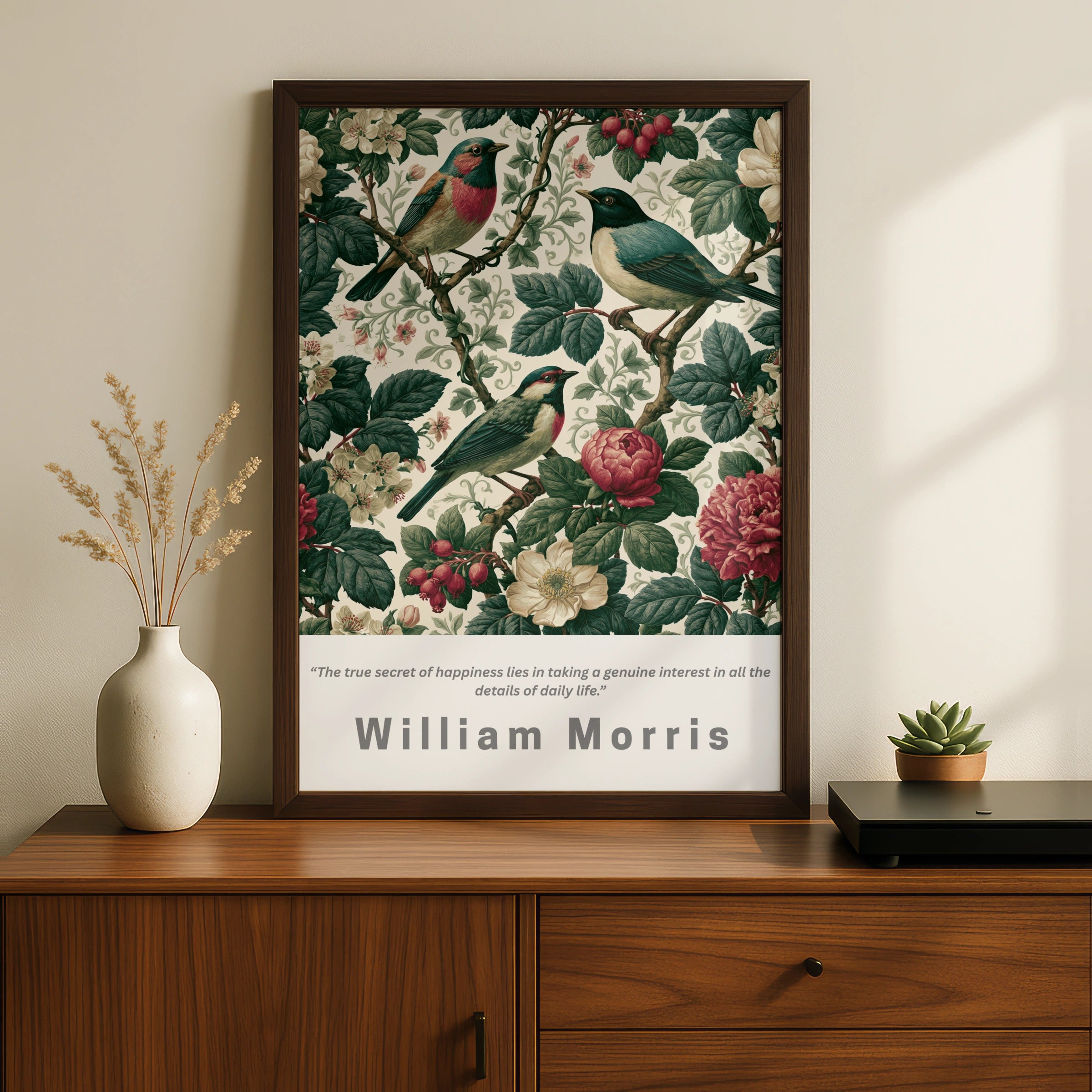 William Morris Songbird Poster, Floral Bird Wall Art, Botanical Print, Vintage Nature Decor