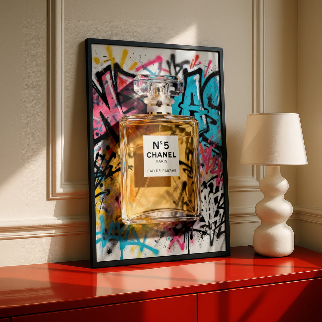 Chanel No 5 Perfume Graffiti Pop Art Poster, Fashion Wall Art, Luxury Print