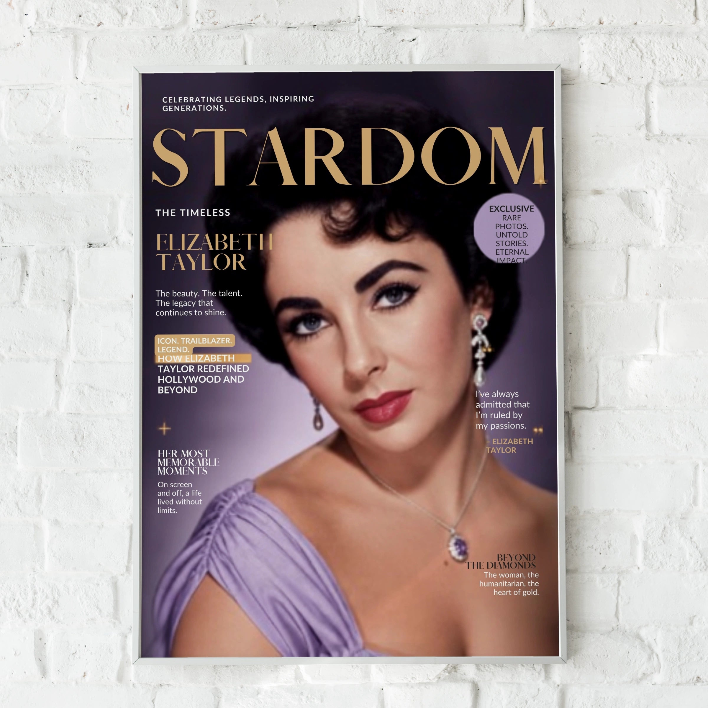 Elizabeth Taylor Magazine Cover Poster, Hollywood Icon Wall Art, Vintage Cinema Print