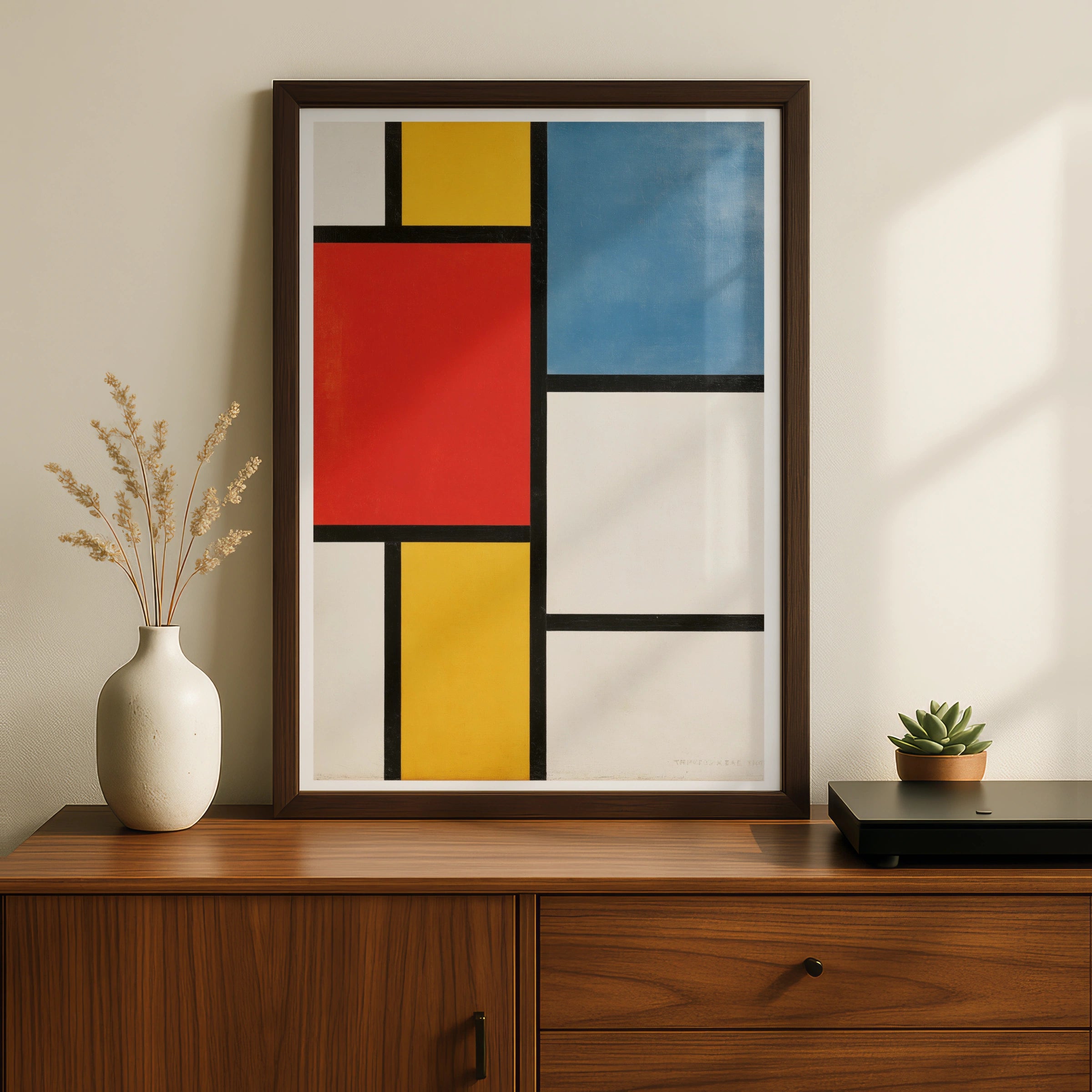 Mondrian Style Abstract Poster, Red Blue Yellow Geometric Wall Art Print, De Stijl