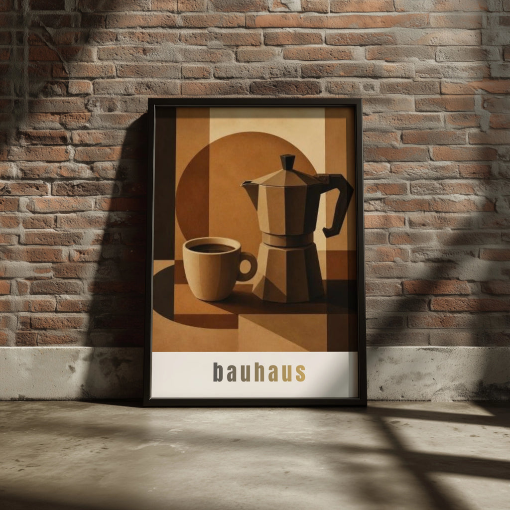 Bauhaus Coffee Poster, Moka Pot Wall Art, Minimalist Kitchen Print, Brown Neutral Decor