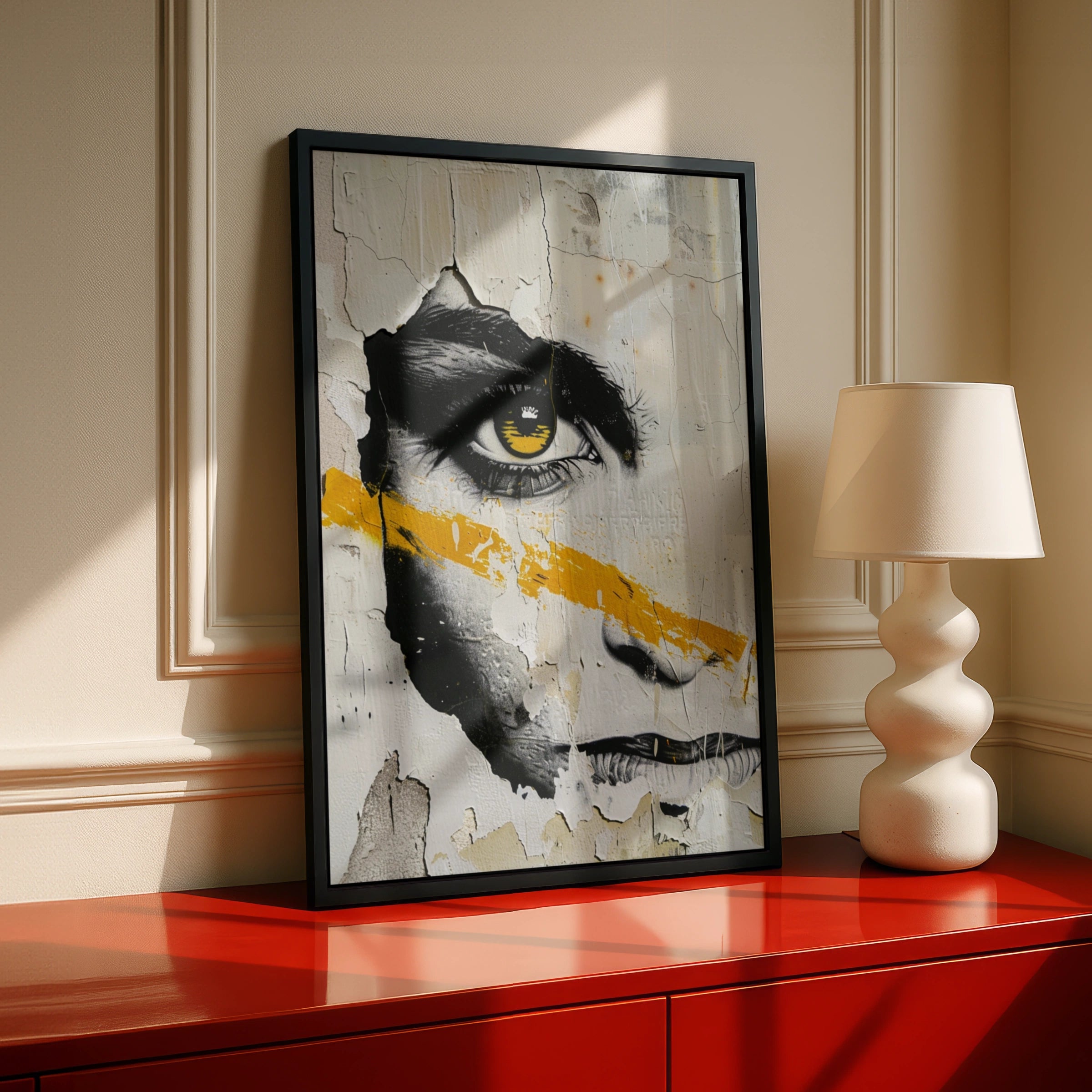 Banksy Style Confidence Street Art Poster, Urban Graffiti Face Print, Black Yellow Wall Art