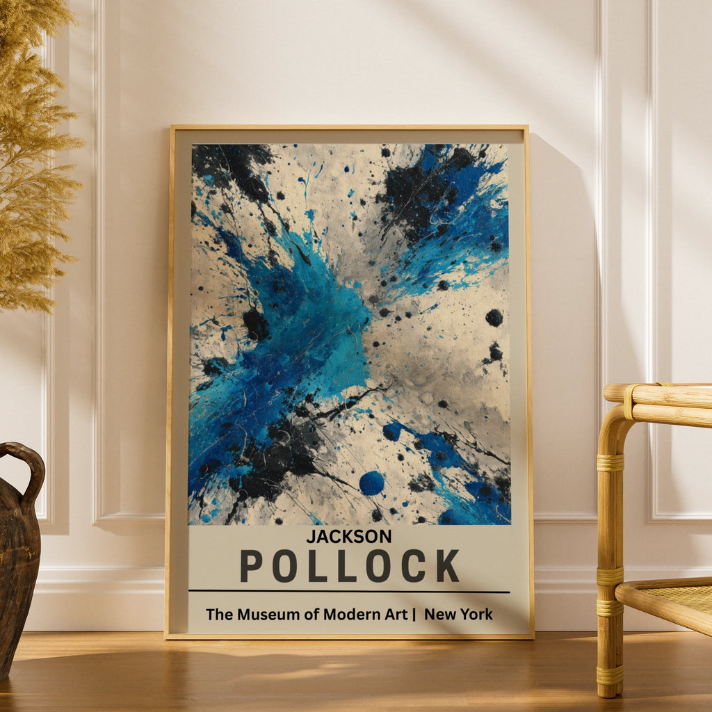 Jackson Pollock Abstract Expressionist Wall Art Poster, Blue Black Splatter Print