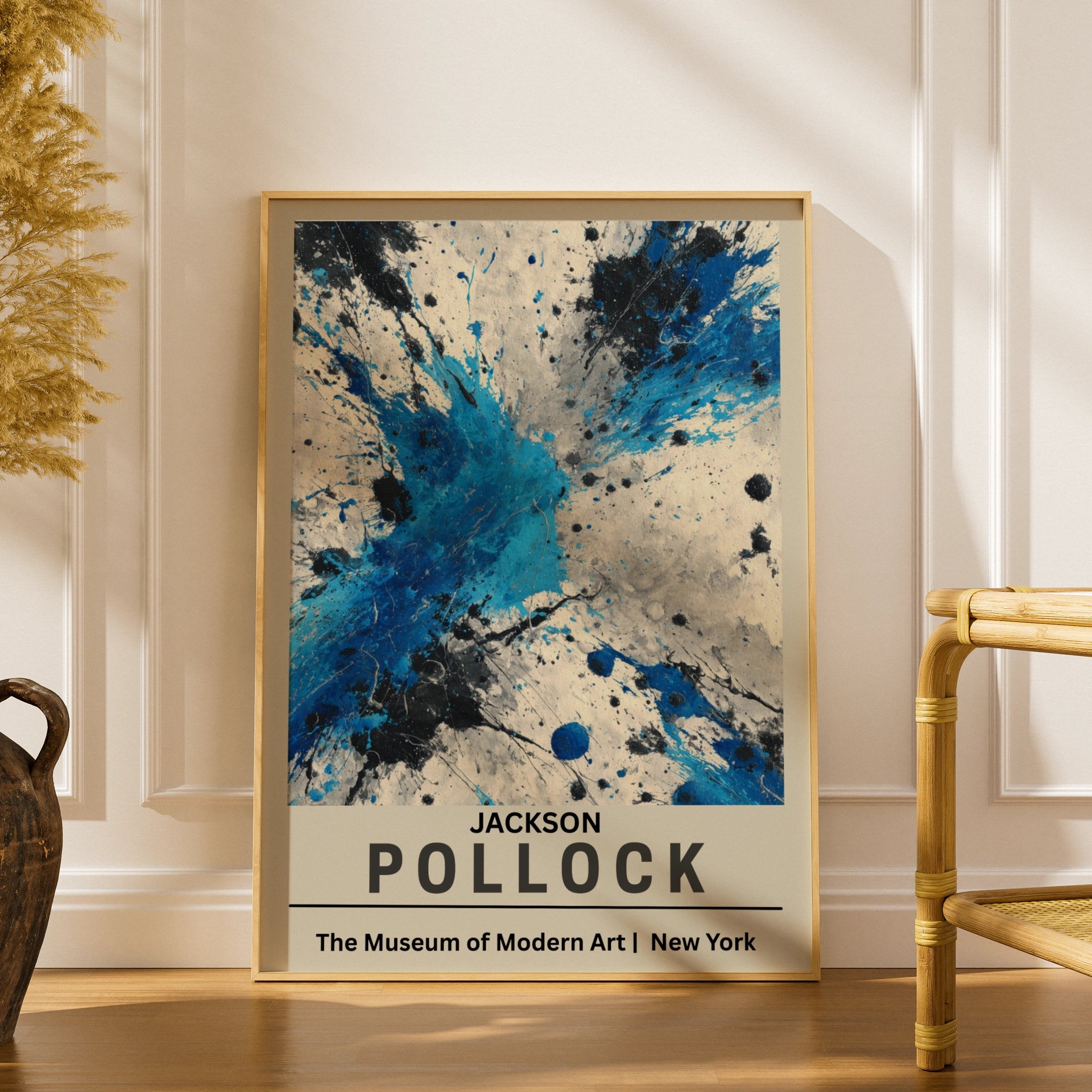Jackson Pollock Abstract Expressionist Wall Art Poster, Blue Black Splatter Print