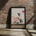 Dog Heart Balloon Street Art Poster, Graffiti Wall Art, Urban Stencil Print, Black Red