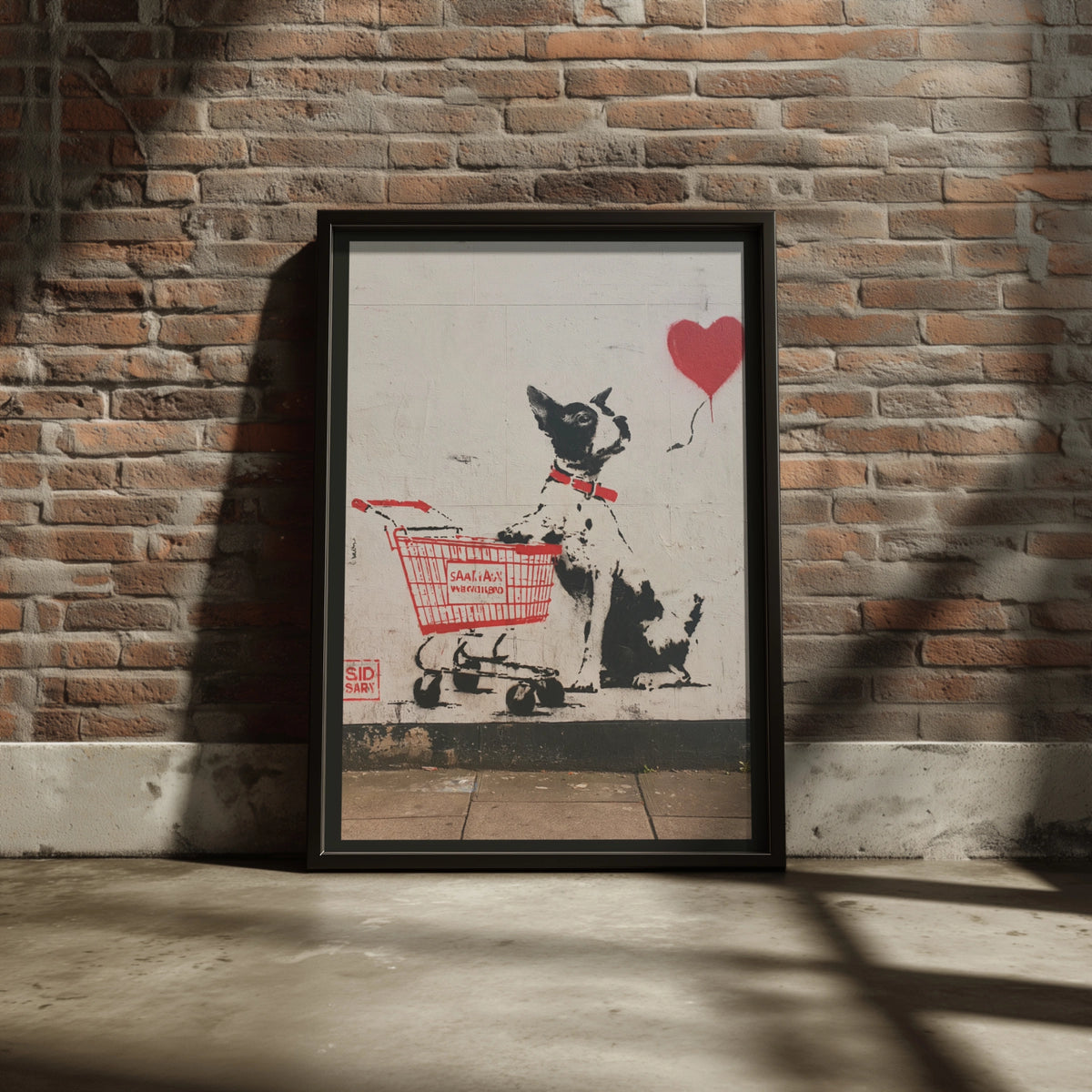 Dog Heart Balloon Street Art Poster, Graffiti Wall Art, Urban Stencil Print, Black Red
