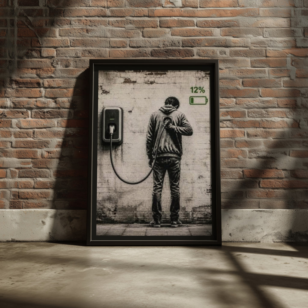 Banksy Style Recharge Graffiti Poster, Street Art Print, Battery Low Human Wall Art