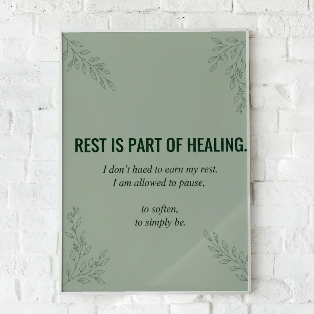 Rest Is Part of Healing Quote Poster, Sage Green Mental Health Wall Art Print