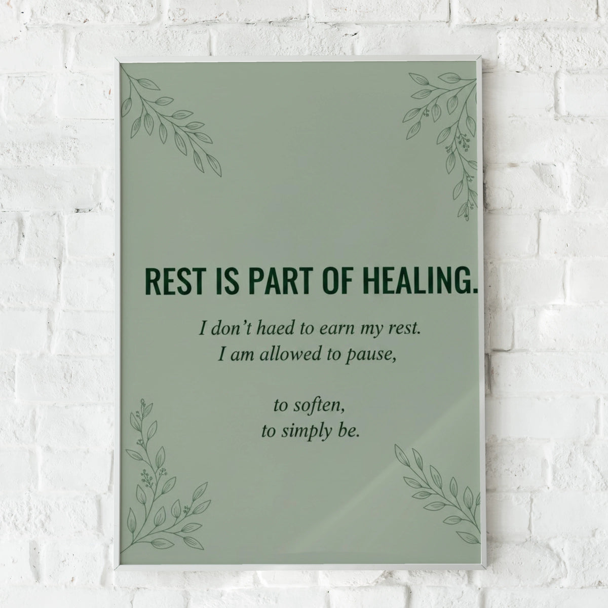 Rest Is Part of Healing Quote Poster, Sage Green Mental Health Wall Art Print