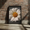 Daisy Flower Poster, White Floral Wall Art, Close Up Botanical Print, Grey Background