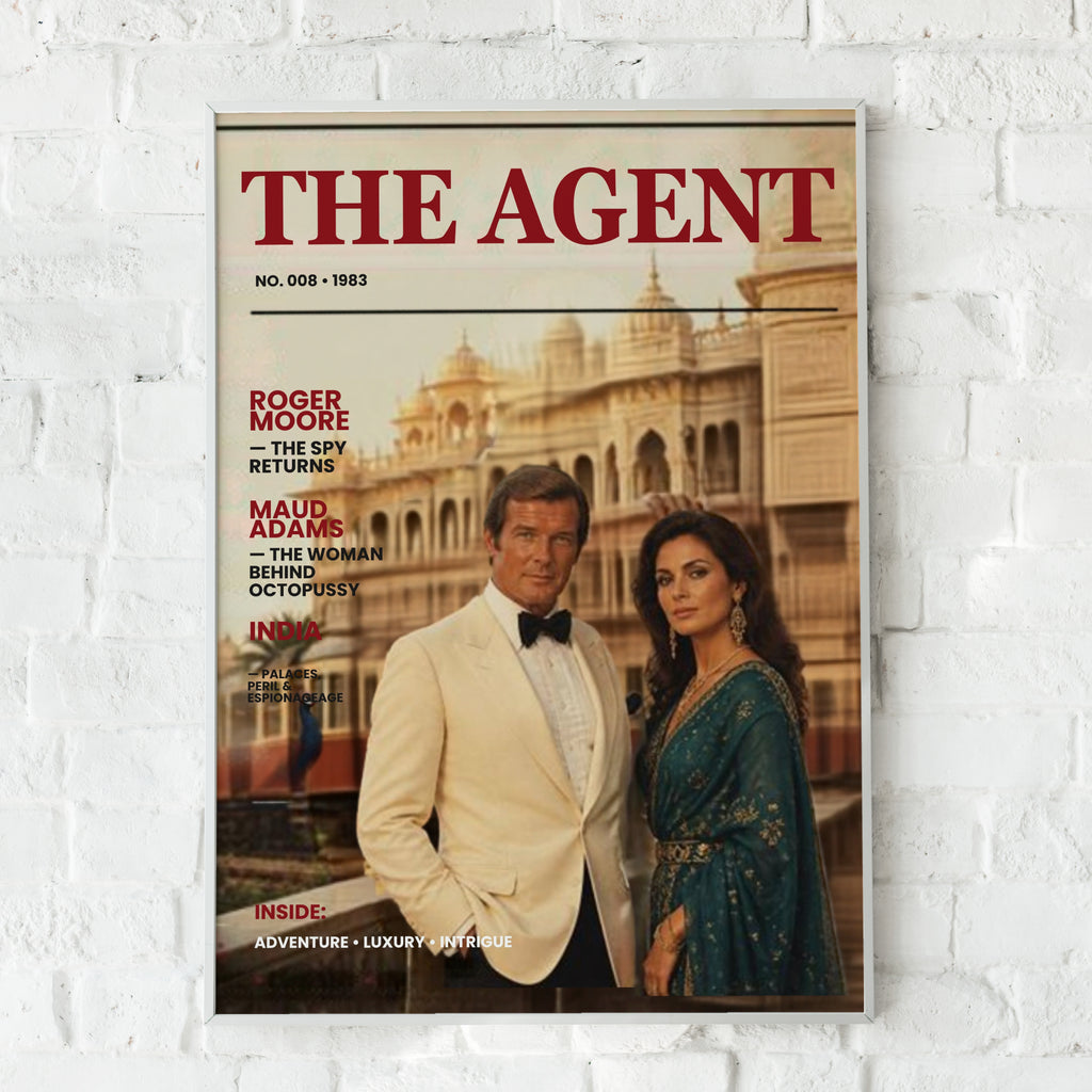 Spy Agent 008 Magazine Cover Poster, 1983 Retro Espionage India Palace Wall Art Print