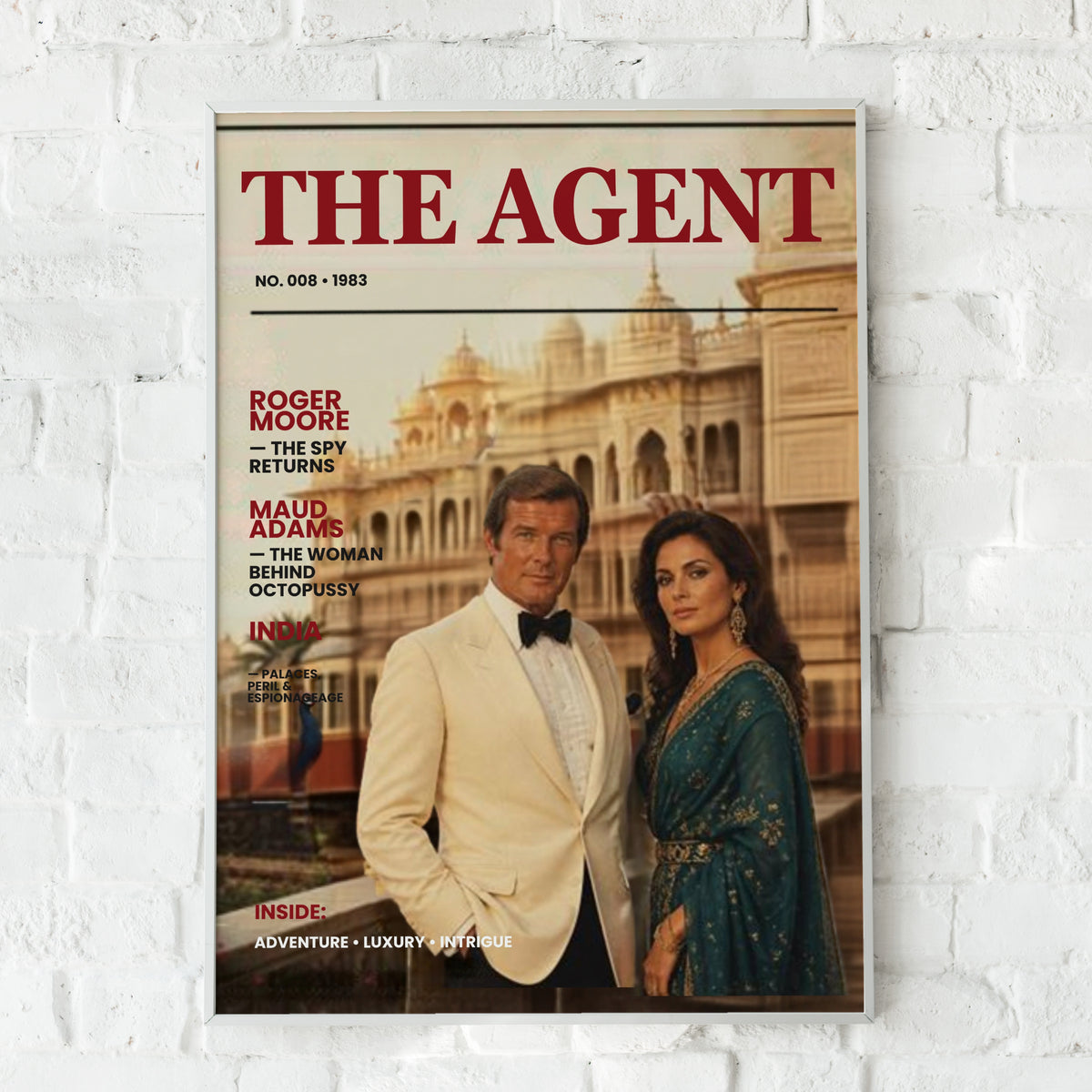 Spy Agent 008 Magazine Cover Poster, 1983 Retro Espionage India Palace Wall Art Print