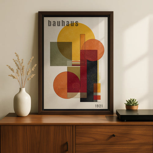 Bauhaus 1921 Geometric Poster, Olive Orange Abstract Wall Art, Mid Century Print