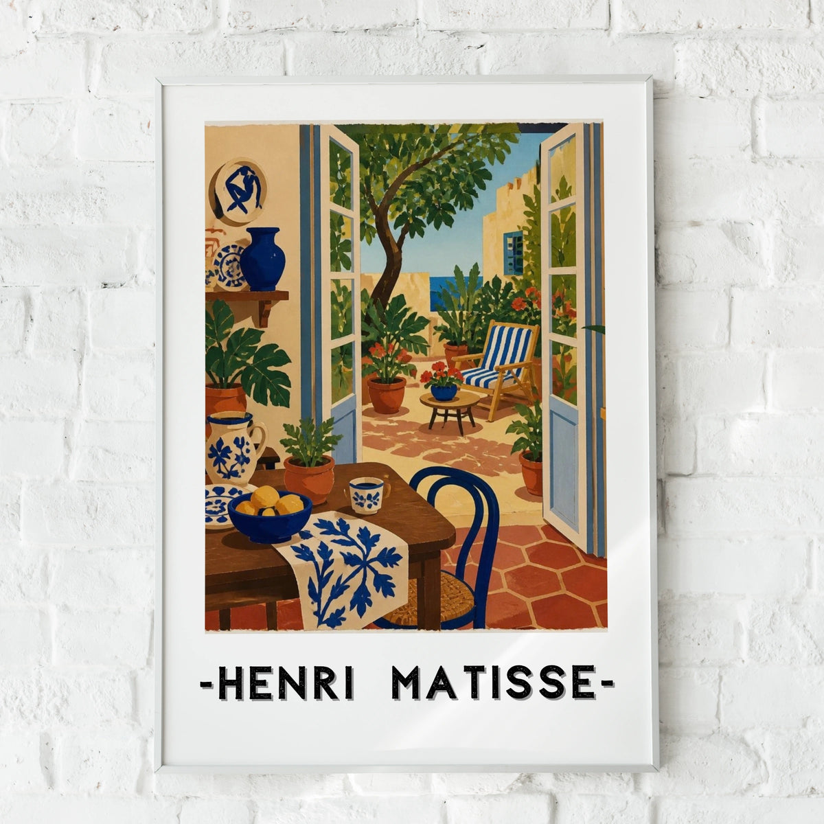 Matisse Patio Door Poster, Mediterranean Interior Wall Art, Blue Botanical Print
