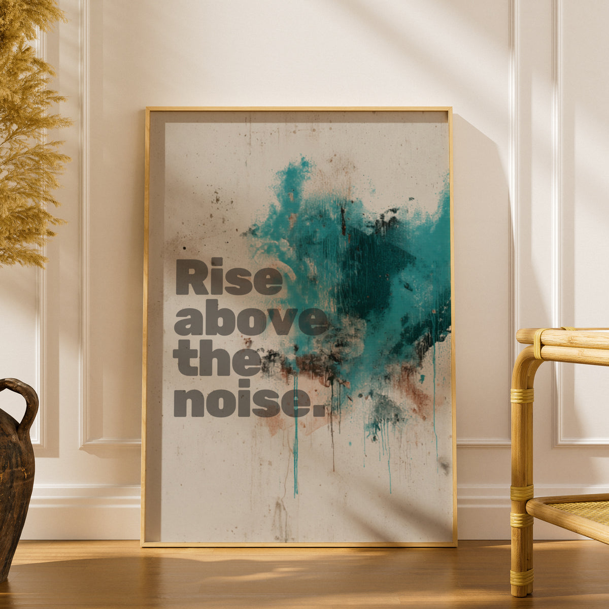 Rise Above the Noise Motivational Quote Poster, Teal Abstract Wall Art Print