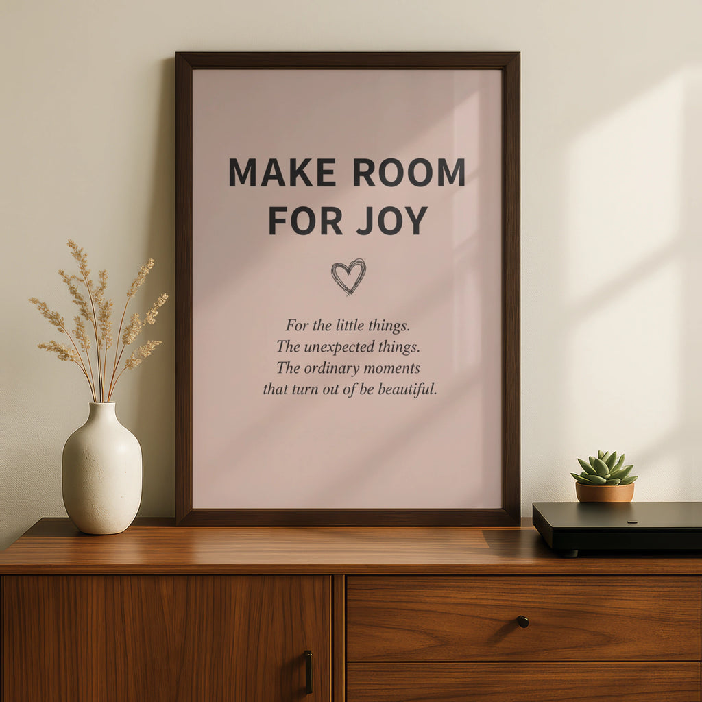 Make Room For Joy Quote Print, Blush Pink Inspirational Wall Art, Minimalist Poster