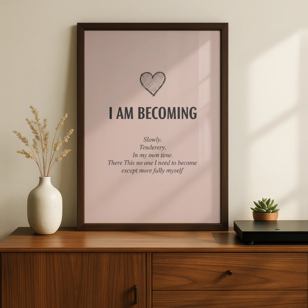I Am Becoming Self Love Quote Poster, Blush Pink Motivational Wall Art Print