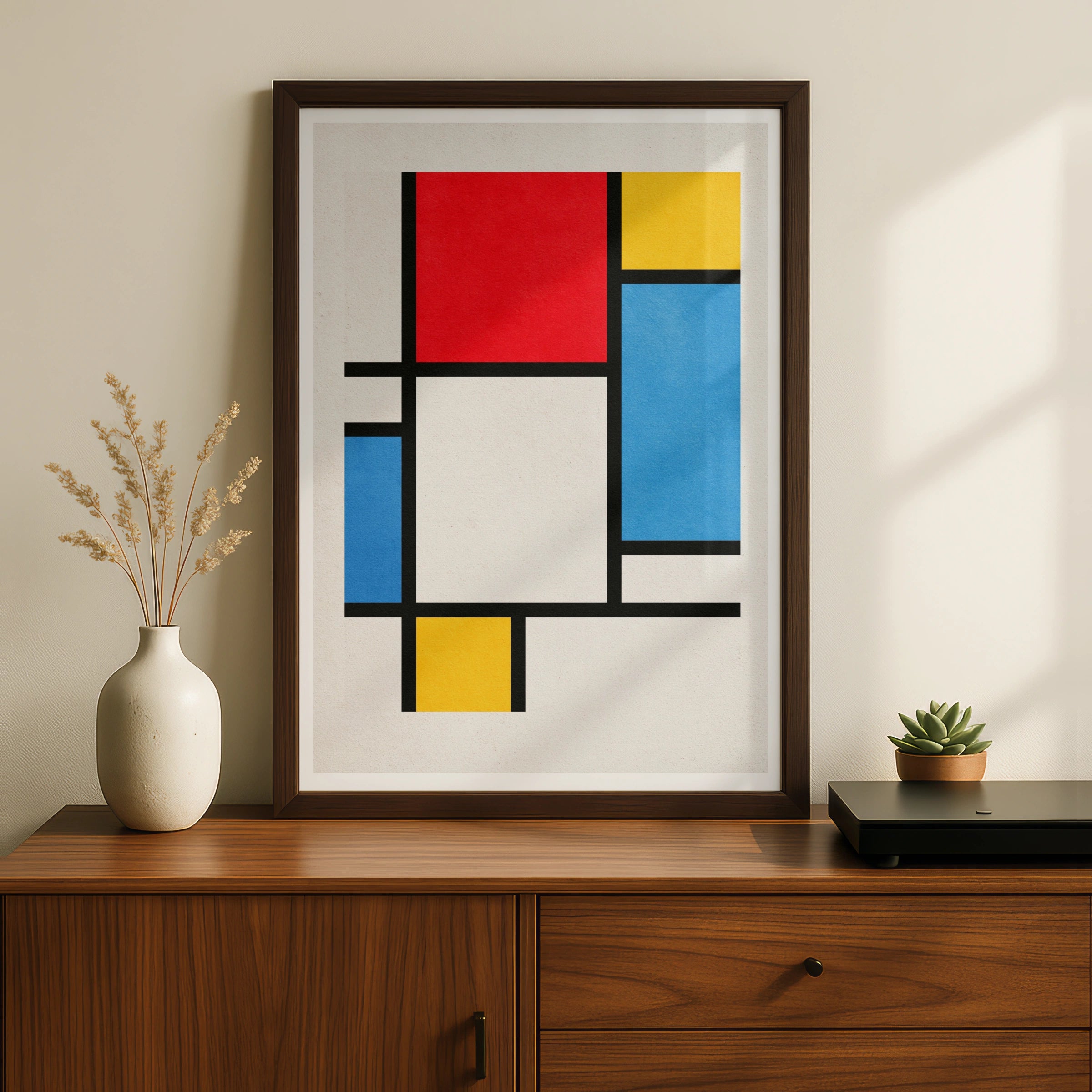 Mondrian Style Abstract Art Print, Red Blue Yellow Geometric Poster, Bauhaus Wall Art