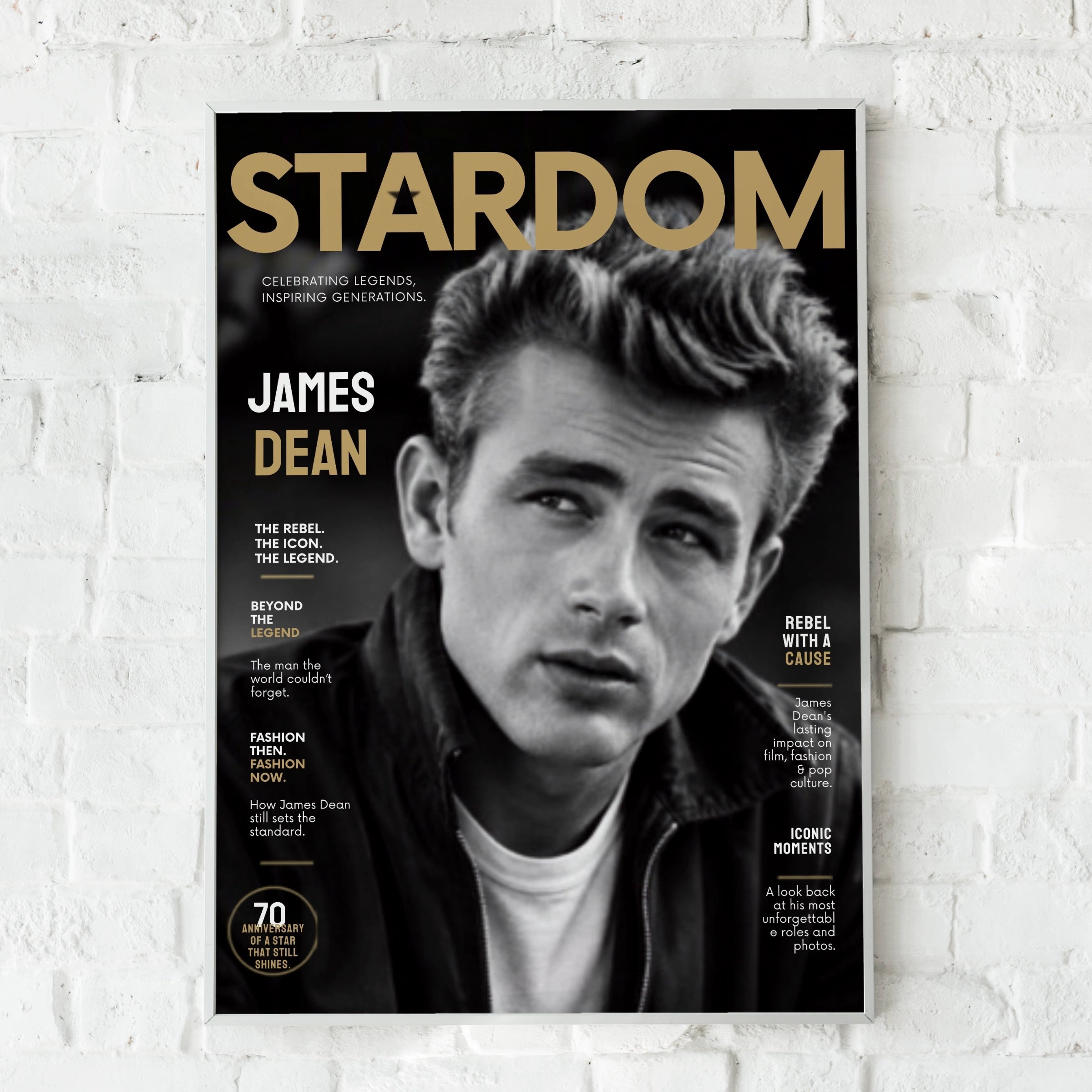 James Dean Magazine Cover Poster, Rebel Icon Wall Art, Black and Gold Print