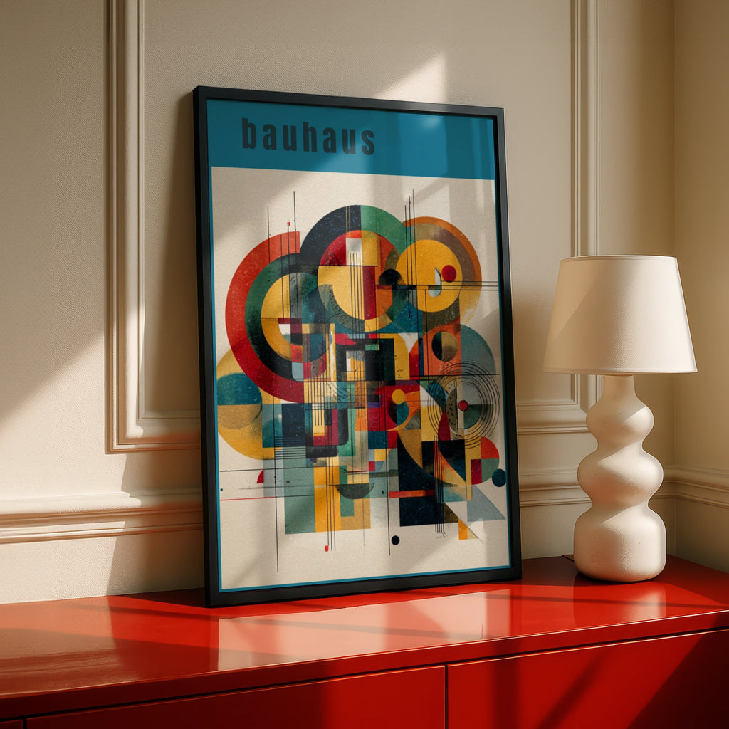 Bauhaus Teal Abstract Geometric Poster, Retro Art Print, Colourful Wall Art Decor