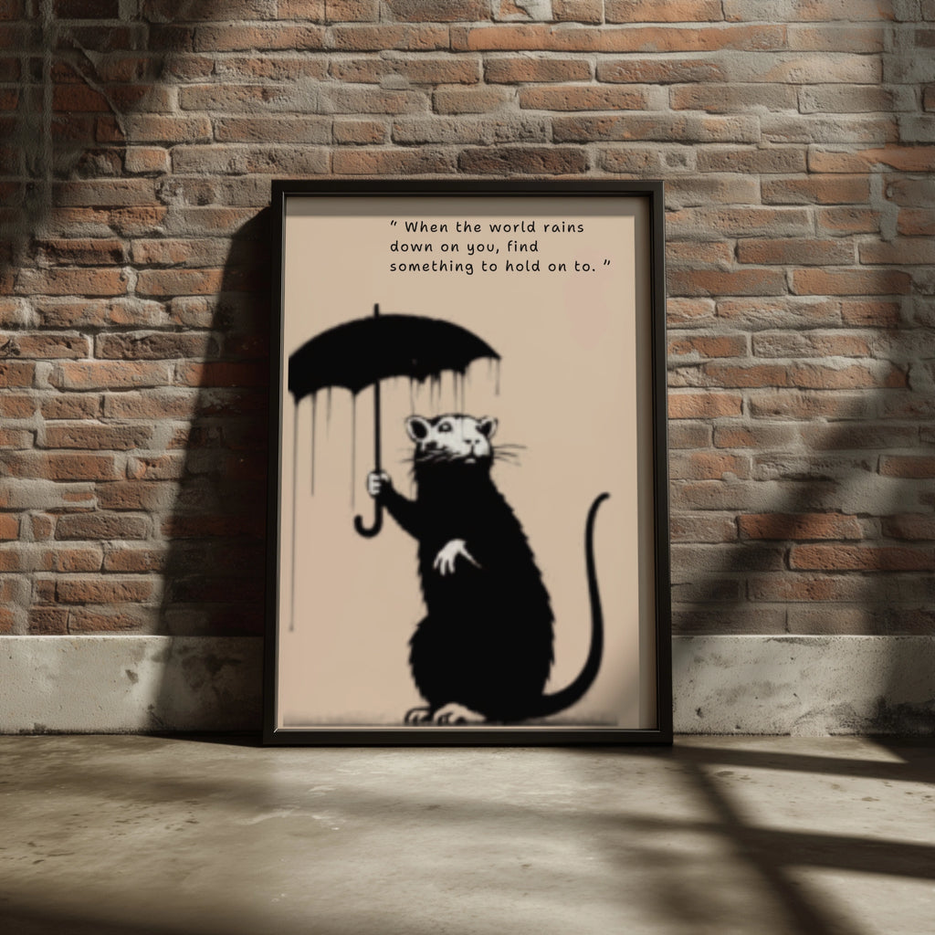 Rat With Umbrella Poster, Street Art Wall Print, Motivational Quote, Urban Graffiti Style