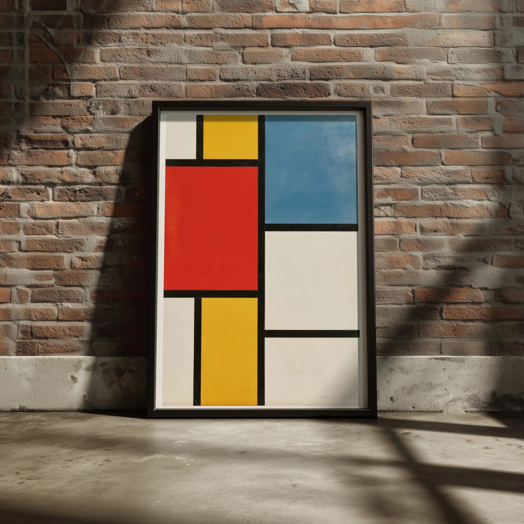 Mondrian Style Abstract Poster, Red Blue Yellow Geometric Wall Art Print, De Stijl