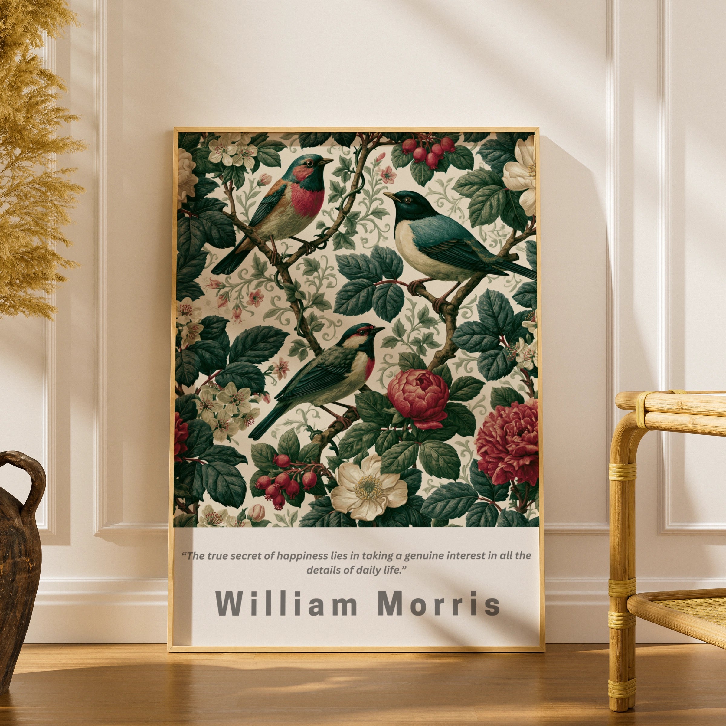William Morris Songbird Poster, Floral Bird Wall Art, Botanical Print, Vintage Nature Decor