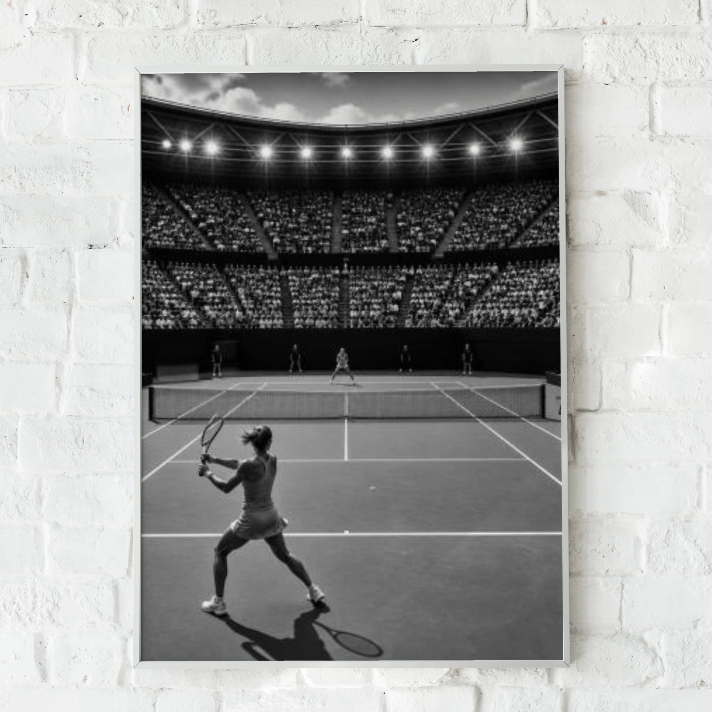 Tennis Women Poster, Black and White Sports Wall Art, Stadium Court Print, Gift for Her